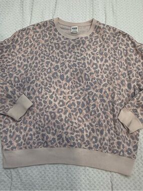 PINK Victoria's Secret Pink & Taupe Leopard Crewneck Sweater size Small
